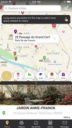 Adresse pour rencontrer des joueurs d'échecs avec Chess Map