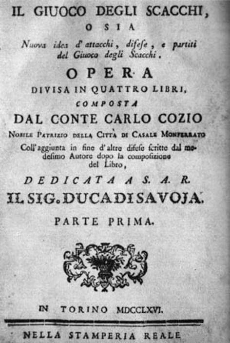 Couverture du livre d'échecs : Le jeu d'échecs ou une nouvelle idée d'attaques, de défenses et de parties du jeu d'échecs, Carlo Cozio 1766